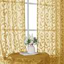 OWENIE Furman Gold Sheer Curtains 84 inches Long for Bedroom Living Room 2 Panels Set, Jacquard Clip Light Filtering Semi Sheer Curtains Rod Pocket Window Drapes, 2 Pcs Each 40 W 84 L