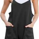 Rompers for Women Summer Casual Waffle Knit Sleeveless Romper Spaghetti Strap Shorts Overalls Jumpsuit with Pockets (Small, Black)