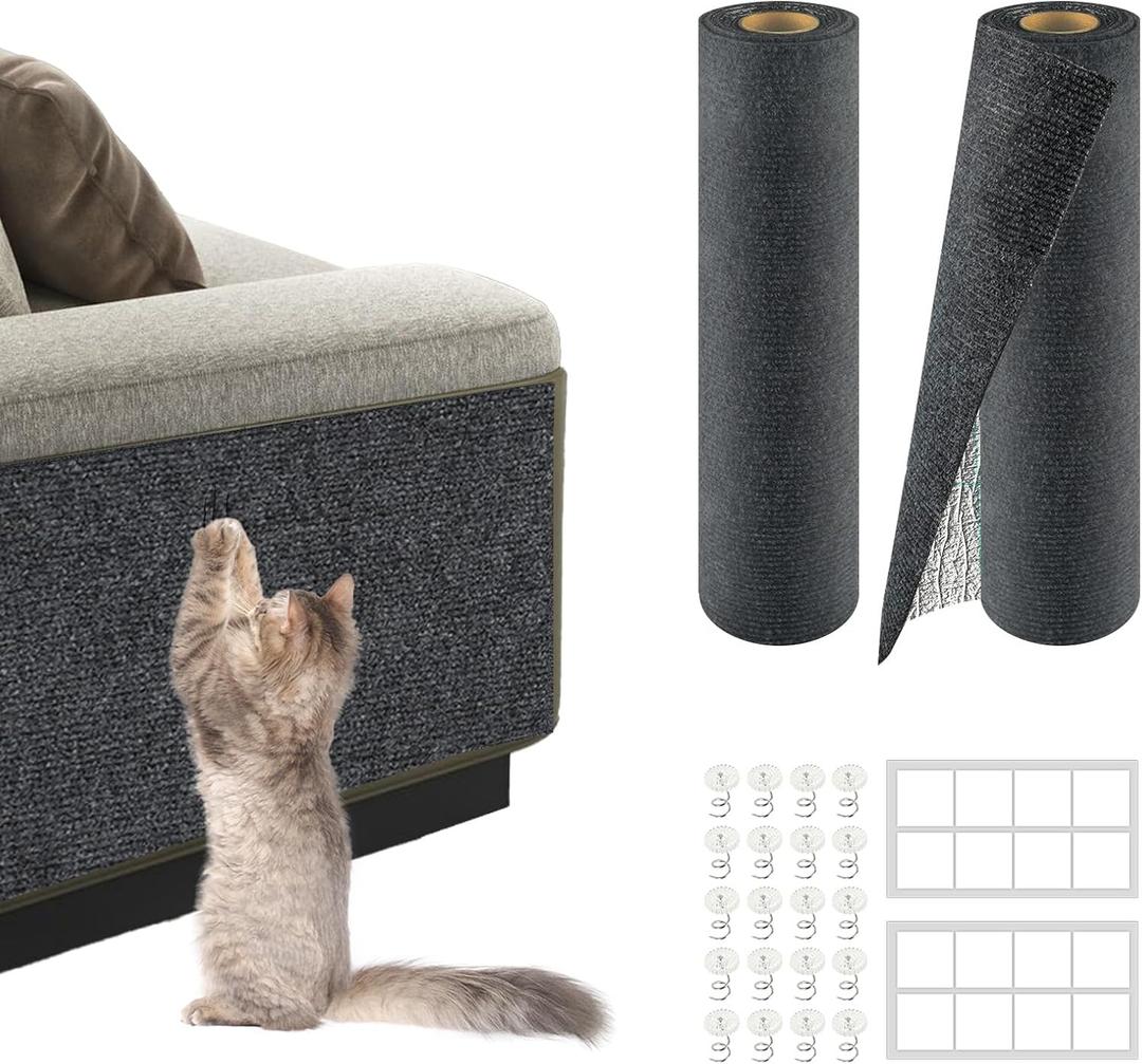 2Pack Total 78.7"x15.8" Cat Scratch Mat for Cat Couch Furniture and Wall Protector | Trimmable Self-Adhesive Carpet Climb Cat Scratcher for Covering Cat Tower and Replacement Pads (Dark Grey)