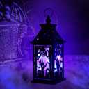 DECORKEY Halloween Decorations Indoor, 14.9" Decorative Graves&Skeleton Hands Lantern with 82" LED Lights(8 Modes; No Battery), Hanging Spooky Halloween Lanterns, Outdoor Home Room Door Party Decor
