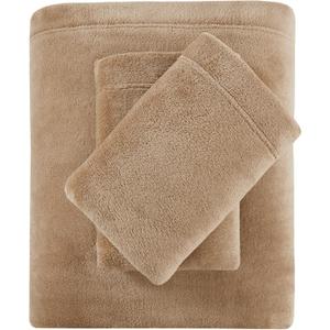 True North by Sleep Philosophy Plush Sheet Set King, Solid Color, Warm & Soft Bedding King Size Sheets, Fitted Pocket Fits Up to 16" Mattress, Soloft, King Taupe 4 Piece