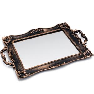 Antique Decorative Gold Framed Square Mirror Tray, Jewelry & Cosmetics Organizer for Dresser, Square - 9.5" W x 14.5" L (Bronze)