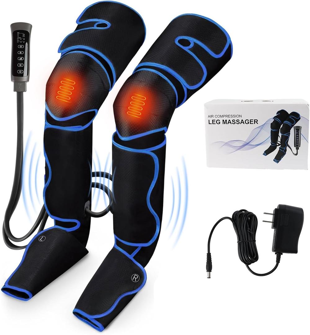 Leg Massager for Circulation and Pain Relief Thigh Compression Massager with 6 Modes 3 Vibration Knee Massage with Heat Leg Circulation Machine for Thigh Calf and Feet Relaxation for Athletes/Seniors (Black)