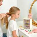 Hair Accessories Organizer with Hair Brush Holder, Rotatable Makeup Brush Holder for Necklaces, Earring, Bracelet, Ring, Makeup Brushes, Hair Clip and Hair Accessories (3 Layer Beige)