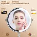 Makeup Mirror with Lights, 1x/20x 360 Rotation Vanity Mirror, Brightness Adjustable Lighted Makeup Mirror with Magnification, 5000 mAh Rechargeable Double Sided Mirror with 3 Colors, Gift for Women