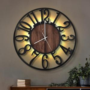 LEIKE Large Wall Clocks with Night Light Battery Operated, Silent Non Ticking, Rustic Modern Big Wood Clock for Living Room, Bedroom, Kitchen, Farmhouse, Office, Home Decor-20 Inch (Black-Arabic Number)
