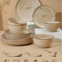 Pokini Stoneware Dinnerware Sets for 6, 18pcs Plates and Bowls Sets Dishes
