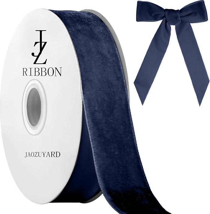 JaoZuyard Navy Blue Velvet Ribbon 1-1/2 Inch X 10 Yards Velvet Ribbon Navy Blue for Gift Wrapping Christmas Valentines Halloween Decoration Crafts Wreaths Supplies Continuous Holiday Decoration