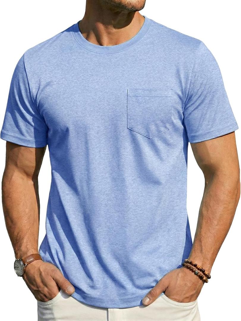 MAGCOMSEN Mens Pocket T Shirts Short Sleeve Cotton Moisture Wicking Plain Tshirts Casual Lightweight Summer Basic Tees (Blue)