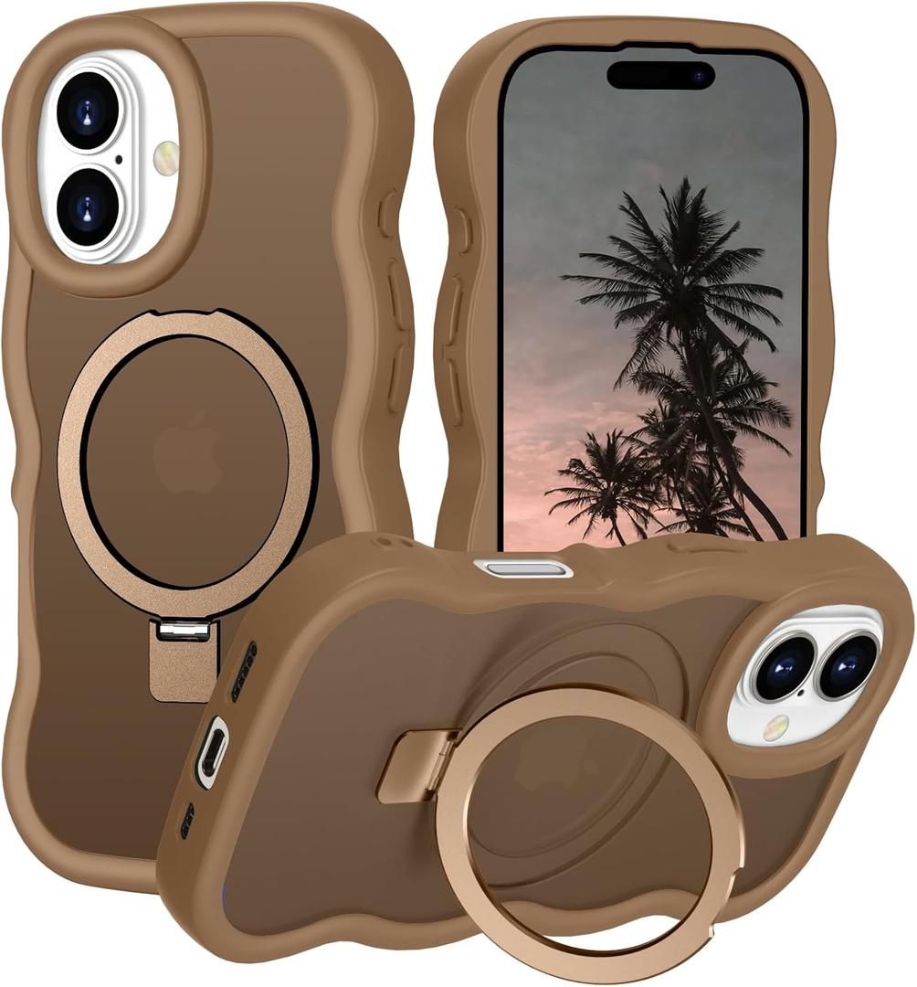 iPhone 17 Case,Wave Design Slim Thin Magnetic Compatible with Magsafe Foldable Ring Kickstand Translucent Matte Design Shockproof Drop Protective Phone Cover for iPhone 17 6.3",Desert Titanium