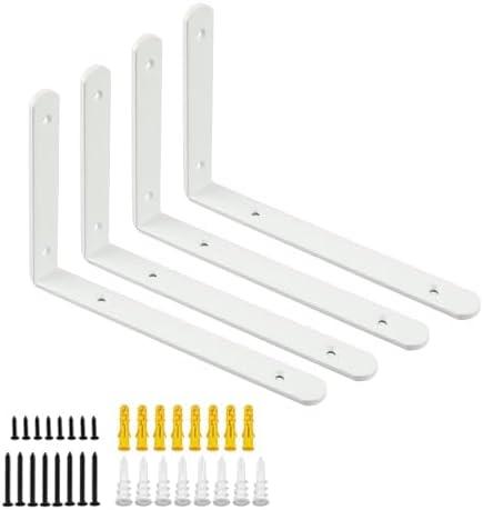 Mooche 2Pack Floating Shelf Bracket, Heavy Duty Shelf Brackets Metal L Brackets for Kitchen Bathroom Shelf Support Wall Mounted with Screw Included (White, 8*5.5 Inch)