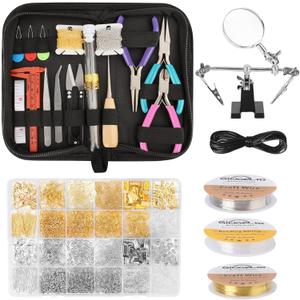Giwaelro Jewelry Repair Kit for Adults, Jewelry Making Supplies with Pliers, Wires, Findings, Necklace Chains, Magnifier and Storage Bag