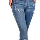 roswear Women's Capri Pants Mid Rise Skinny Ripped Stretchy Cropped Distressed Jeans (Large, Light Blue)
