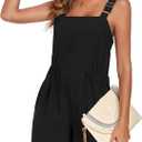 Womens Short Overalls Adjustable Strap Drawstring Waist Sleeveless Shorts Jumpsuits Summer Beach Vacation Jumpers (Black, XL)