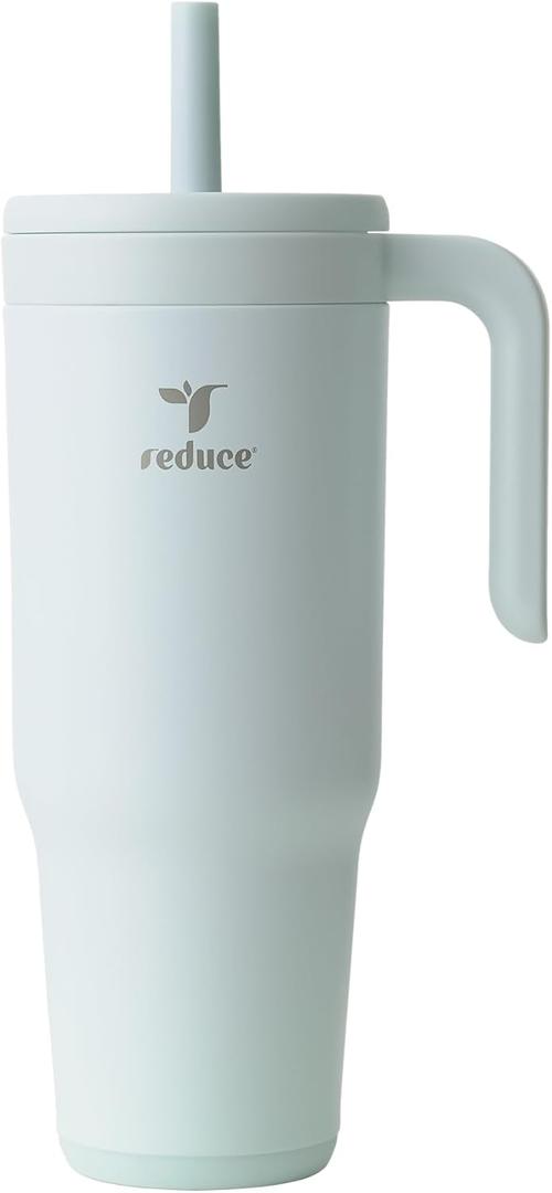 REDUCE Chiller Vacuum Insulated 40 oz Tumbler with Spill-Proof Silicone Straw - Sustainable Tritan Lid with Water Intake Markers - Soft Sit Base Travel Mug - Dishwasher Safe - Crisp Mint