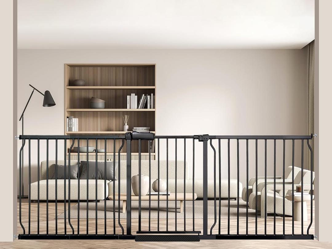 Extra Wide Baby Gate 85.8-90.5 Inch, Pressure Mounted No Drilling, for Stairs & Doorways, Metal Black Indoor Safety Gate for Kids and Dogs