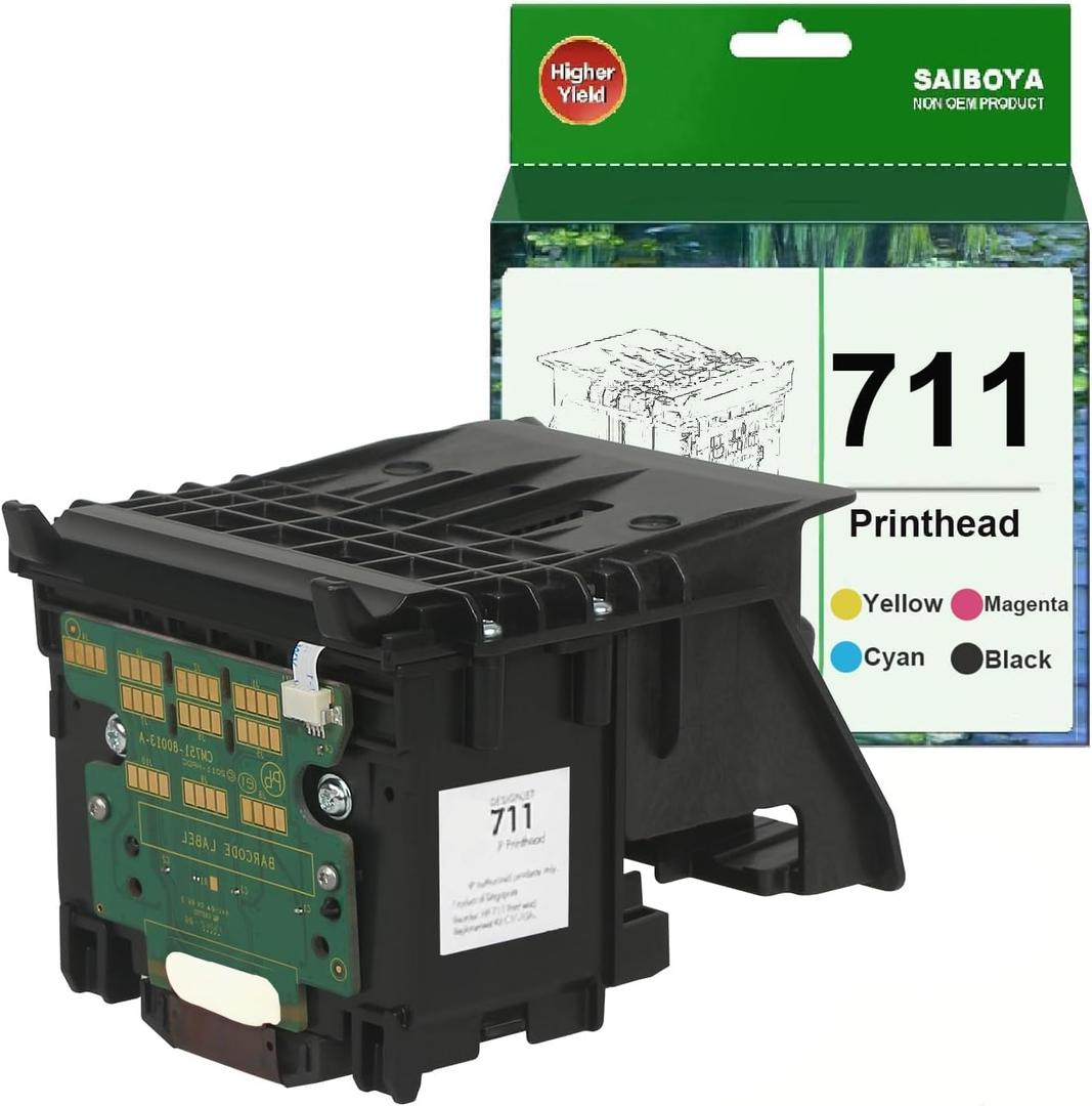 711 Printhead Kit (C1Q10A Pinter Head) Replacement for HP T530 T525 T520 T130 T125 T120 T100 Large Format Plotter Printer,Upgraded Chip, High Yield 50000+