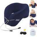 jiaao Travel Neck Pillow Memory Foam- 2025 Upgraded Airplane Pillow, 3D Eye Masks, Earplugs and Storage Bag, U Shaped Napping Pillow for Travel, Home, Office, and Gaming