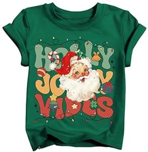 Kids Christmas Shirt Boys Santa Claus T-Shirts Funny Toddler Xmas Vacation Graphic Tee Tops 2025 (3T-12T) (7-8 Years)
