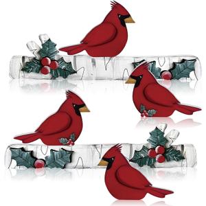Pinkunn 6 Pcs Christmas Cardinal Tabletop Decorations Set Winter Tiered Tray Decor Cardinal Bird Red Wooden Signs Tabletop Rustic Farmhouse Decor for Home Table Shelf