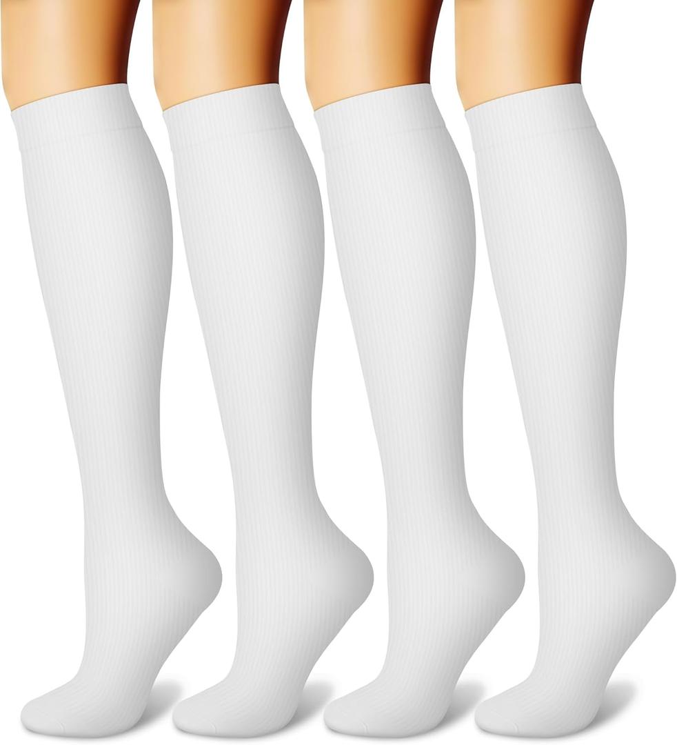 CHARMKING Compression Socks for Women and Men Circulation 4 Pairs 15-20 mmHg Best Support for Athletic Running Cycling (Small-Medium, 06 White/White/White/White)