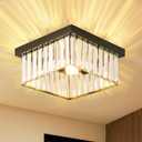 9.8" Chandelies Crystal Ceiling Light Fixture Flush Mount Ceiling Lamp E26 Square Modern Crystal Chandelier for Living Room Hallway Dining Room Bedroom KitchenBlack