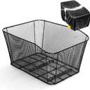 ANZOME Rear Bike Basket - Heavy-Duty Iron Wire Bicycle Cargo Rack with Reflective Waterproof Cover