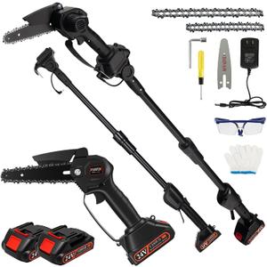 ALSO GO 2-in-1 Cordless Pole Saw for Tree Trimming, 4&6-Inch Mini Electric Chainsaw with a Extension pole, 12 FT Max Reach,2x2Ah Batteries, Handheld Chainsaw & Pole Saw for Courtyard and Garden