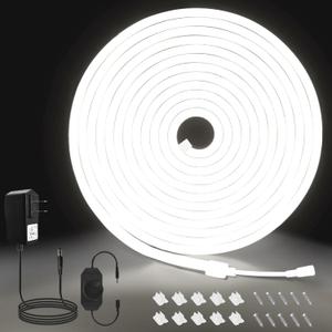 Neon LED Strip Lights, 16.4ft/5m Cool White Neon Light Strip,24V Dimmable Waterproof LED Lights, Flexible Neon Lights for Bedroom Kitchen Indoor Outdoor Decoration (Power Adapter Included)