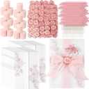 Fullhawl 100 Sets Wedding Invitations Wraps Set Pre Folded Vellum Jackets for 5 x 7 Invitations Dried Flowers Wax Seal Stickers Chiffon Silk Ribbon for Wedding Birthday Bridal Shower Craft DIY (Pink)