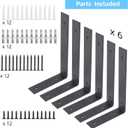 6-Pack Heavy Duty 12-Inch Black Shelf Brackets, L Shelf Bracket 12 Inch for Floating Shelves, 1/5-Inch Thick