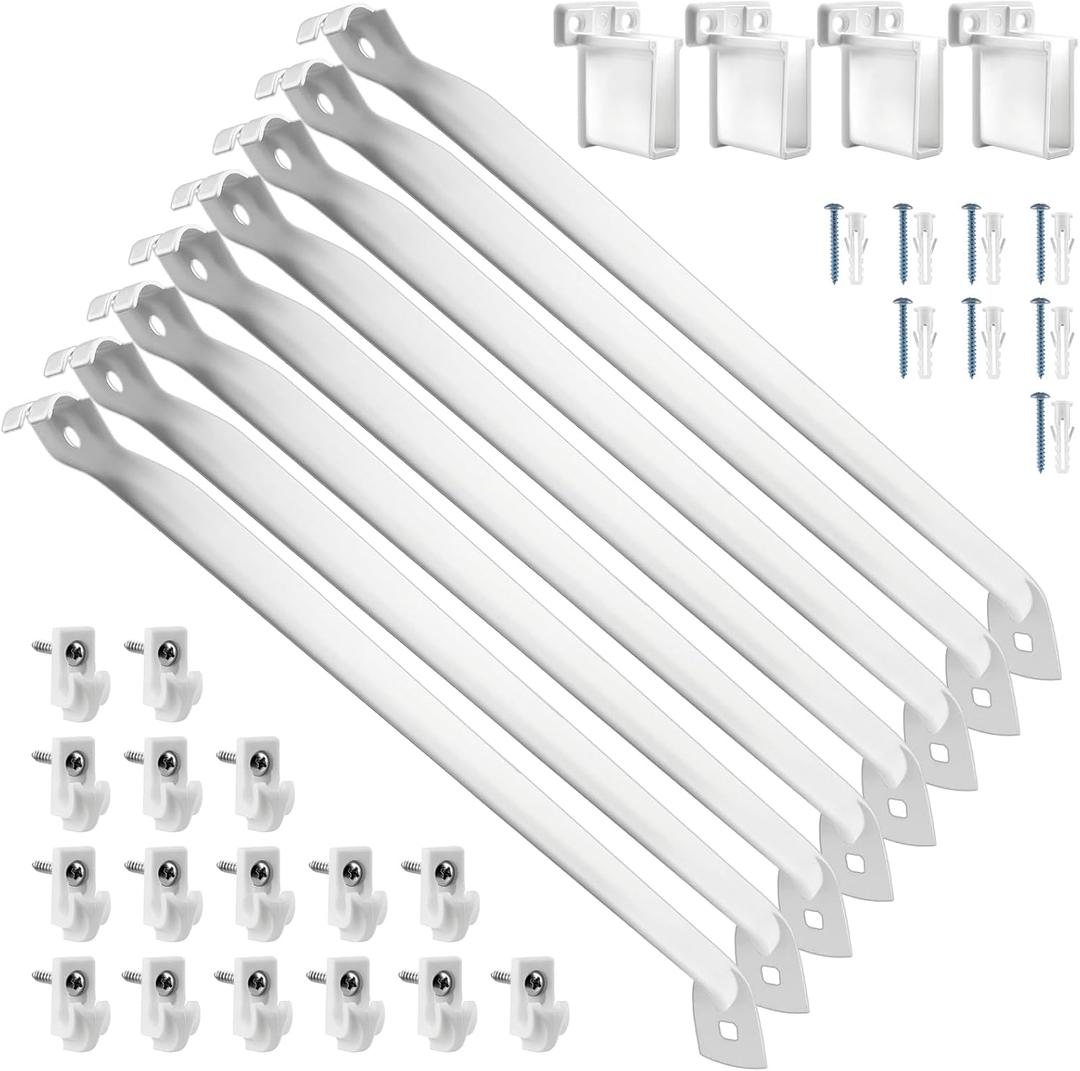 12 Inch Wire Shelf Brackets Set, 8 Pack Metal White Closet Support Bracket with End Brackets & Clips for Wire Shelving Wall Bracket Installation, Support Wire Closet Shelves Racks (8 Pack)