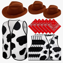 18 Pcs Kids Western Costume Set Include 6 Western Cowboy Felt Hat with 6 Bandanna 6 Cow Vest Tops for Boys Girls Halloween