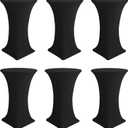 Cocktail Table Covers-Spandex Round High Top Table Cloths 6 Pack 32x43 Inch-Black Stretch Fitted Bar Tall Tablecloth for Pub Bistro Highboy Party Event Banquet Height Folding Satnding Tables
