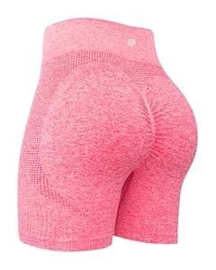 RUNNING GIRL Seamless Workout Gym Shorts for Women Scrunch Butt, High Waist Tummy Control Running Booty Yoga Shorts(DK3088Hot Pink, S)