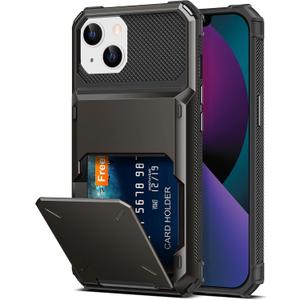 TITACUTE for iPhone 13 Mini Case Wallet 4 Credit Card Holder Flip Cover Design ID Slot Back Pocket Dual Layer Anti-Scratch Hard Shell Hybrid Protective Bumper for iPhone 13 Mini 5.4 Gunmetal Bronze