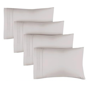 Queen Pillow Cases Set of 4 - Ultra Soft Hotel Quality Pillowcase Covers - Comfy Cozy Bedding for Women, Men, Kids & Teens - Machine Washable Pillow Protectors - 4 Pieces Set - Queen Size Light Grey