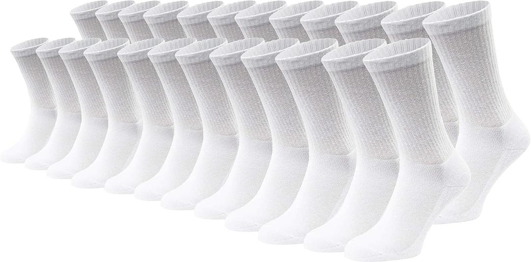 24 Pairs Cotton Crew Socks, Mens Womens Bulk Casual Sports Sock (White, 10-13 (Men's Shoe Sizes 7-12))