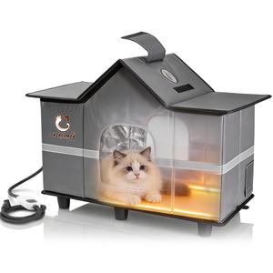 Large Weatherproof Outdoor Cat House with Heated Pad 28" x 16" x 17" Grey