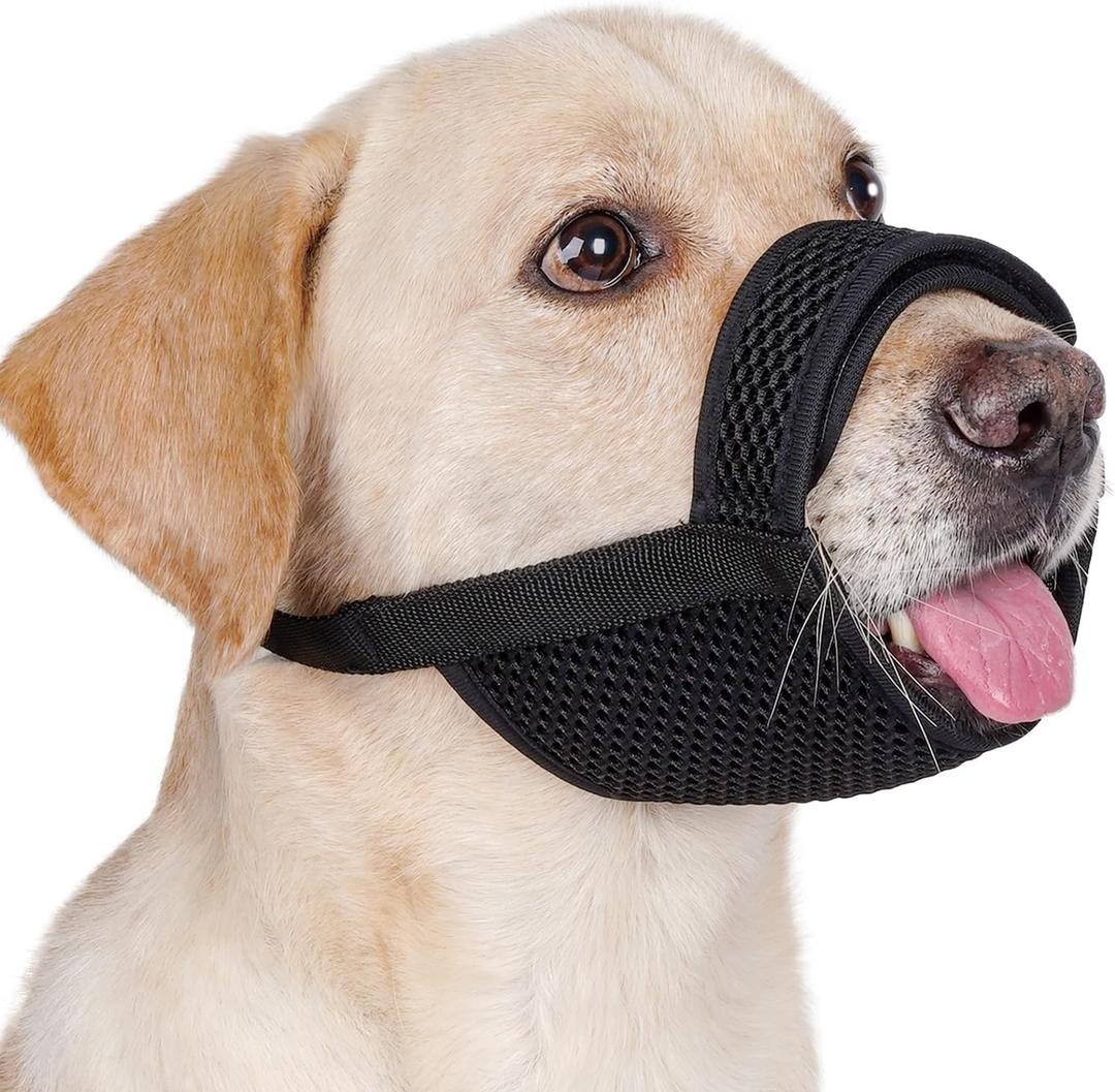Mayerzon Dog Muzzle with Hook and Loop for Large Medium Small Dogs, Patented Soft Mesh Beagle Labrador Puppy Muzzles for Biting Chewing Grooming, Breathable, Adjustable, Allows Panting Drinking Large