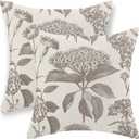 Tan Khaki Pillow Covers 18x18 Set of 2 Vintage Boho Floral Hydrangea Herbs Botanical Throw Pillow Cover Outdoor Flower Decorative Pillowcase Linen Farmhouse Cushion Case Decor for Couch Sofa