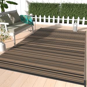 GENIMO Outdoor Rug for Patio Clearance, 9'x12' Waterproof Rugs, Lightweight Plastic Straw Carpet, Reversible Mats for Camping, Porch, Deck, Rv, Backyard, Camper, Balcony, Black & Brown (9' x 12')