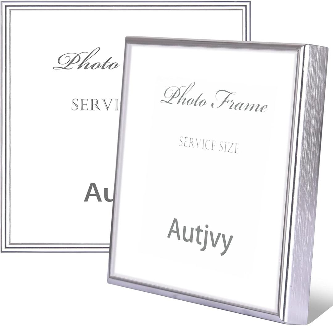 5x5 Picture Frame Silver Brushed Modern Simple Thin Aluminum Metal Photo Frame with HD Real Glass, Display for Tabletop and Wall Collage. (2 Pack)