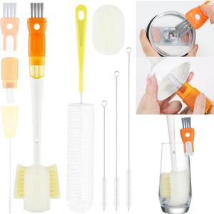 OUTXE 6 Pack Bottle Brush Cleaning Set, 5-in-1 Cup Cleaner Brush | with 3 Straw Brush, 14" Long Handle Bottle Brush& Replecement Sponge, Nipple Detail Brush for Stanley Owala Yeti Lid Gap
