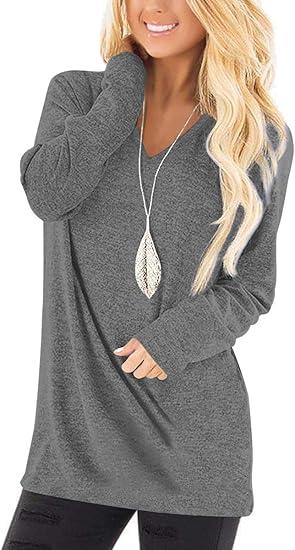 Jescakoo Tunic Tops to Wear with Leggings Long Sleeve V Neck T Shirts Casual Loose Fit
 SIZE XL ( Grey )
