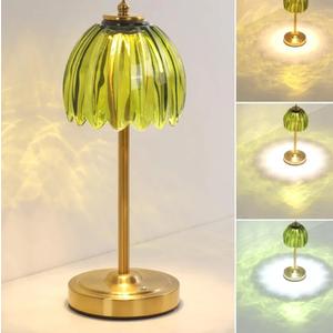 Tulip Table Lamp with 5000mAh Battery & Touch Control, Cordless Table Lamp with 3 Colors, Dimmable Rechargeable Table Lamps for Bedroom, Nightstand, Living Room, Entryways (Green Tulip)