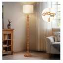 65.5" Natural Real Wood Floor Lamp with S Cluster Pull Chains Dual Switch,Wood Base Tall Lamp,Farmhouse Standing Lamp for Living Room,with Linen Shade,Floor Lamp for Living Room,Bedroom(Bulb Included)