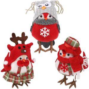 Cllayees 3 Pack 6 Inch Christmas Table Decorations - Small Bird Figurines, Red Cute Xmas Ornaments for Table Top, Desktop, Mantel, Kitchen Decor, Holiday, Winter Party Gifts