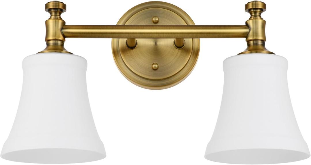 Champagne Bronze Bathroom Vanity Light Fixtures, Traditional Gold 2 Lights Wall Sconce Lighting with Large Opal Glass Shade, Porch Wall Mount Light Fixture for Bathroom, Mirror Cabinets Hallway Stairs