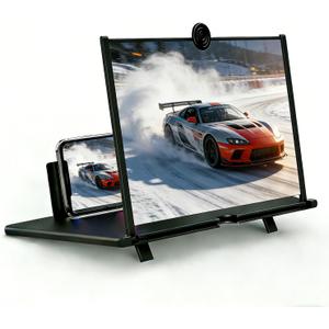 Phone Magnifier Screen for Movies, 12" 3D HD Foldable Screen Magnifier for Cell Phone Anti-Blue Light Big Screen Enlarger for All Smartphones  Black